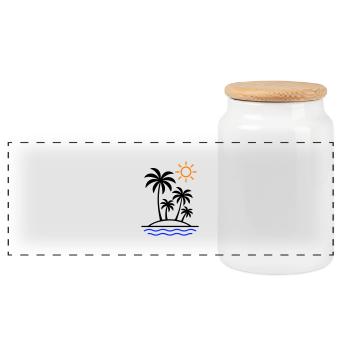 Island Summer Palm Trees - Panoramic Cookie Jar with Wooden Lid - white - Front