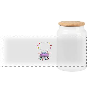 Wedding car with speech bubble in pink - Panoramic Cookie Jar with Wooden Lid - white - Front