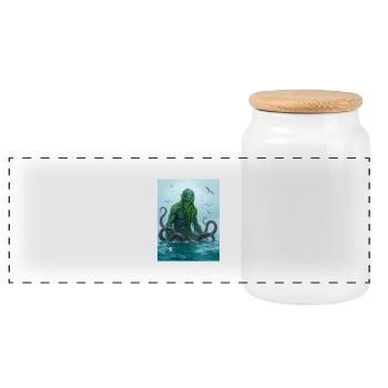 Iku-Turso, Baltic kraken of Finnish myth and folkl - Panoramic Cookie Jar with Wooden Lid - white - Front