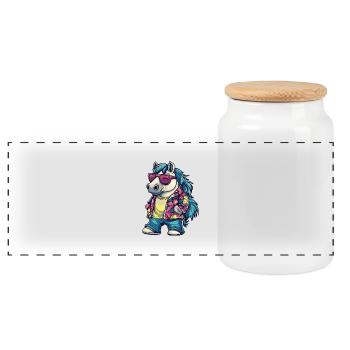 Horse Comic Holiday - Panoramic Cookie Jar with Wooden Lid - white - Front