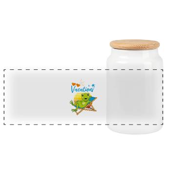 Glücklicher kleiner Frosch entspannt sich auf dem Liegestuhl - Panorama Keksdose mit Holzdeckel - Weiß - Vorne