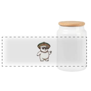 Polar Bear Funny Sombrero - Panoramic Cookie Jar with Wooden Lid - white - Front