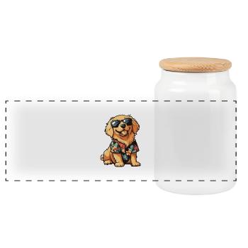 Golden Retriever Chien Bande Dessinée Vacances - Boîte à biscuits avec couvercle en bois - blanc - Devant