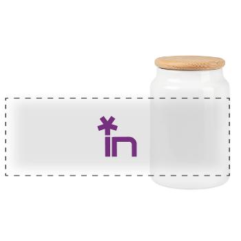 Stern-Icon über In-Logo - Panorama Keksdose mit Holzdeckel - Weiß - Vorne