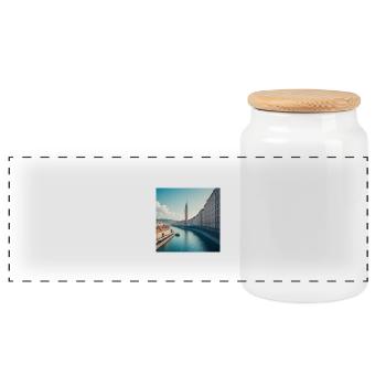 Tour horloge et canal urbain européen - Boîte à biscuits avec couvercle en bois - blanc - Devant