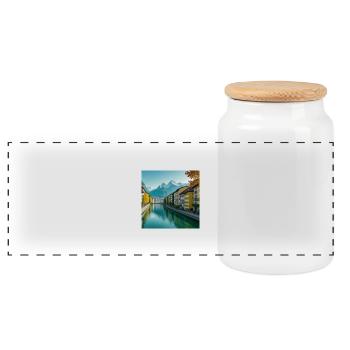 Alpine Canal and Colorful Village - Panoramic Cookie Jar with Wooden Lid - white - Front