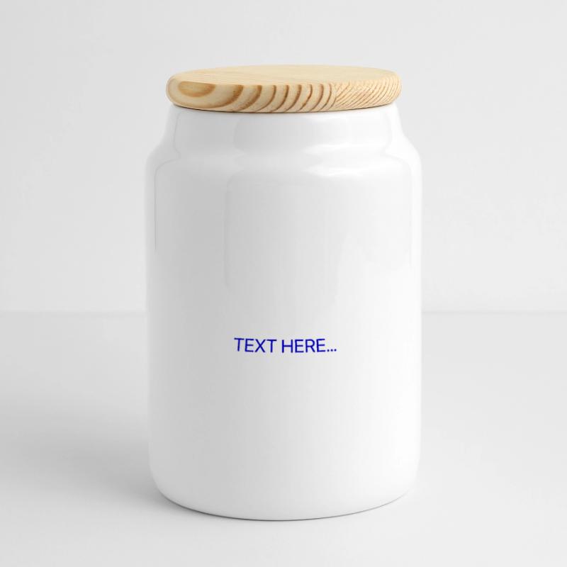 Plain Text Blue Text Print Panoramic Cookie Jar with Wooden Lid