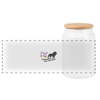 Every cat has a lion heart - Panoramic Cookie Jar with Wooden Lid - white - Front