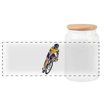 Cyclist - Panoramic Cookie Jar with Wooden Lid - white - Front