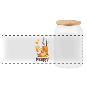 BEER BEAR - beer beer mug bear bear shirt motif - Panoramic Cookie Jar with Wooden Lid - white - Front
