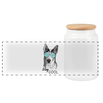 Chien - Reste cool - Boîte à biscuits avec couvercle en bois - blanc - Devant