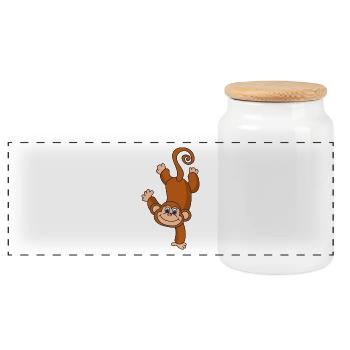 monkey - Panoramic Cookie Jar with Wooden Lid - white - Front