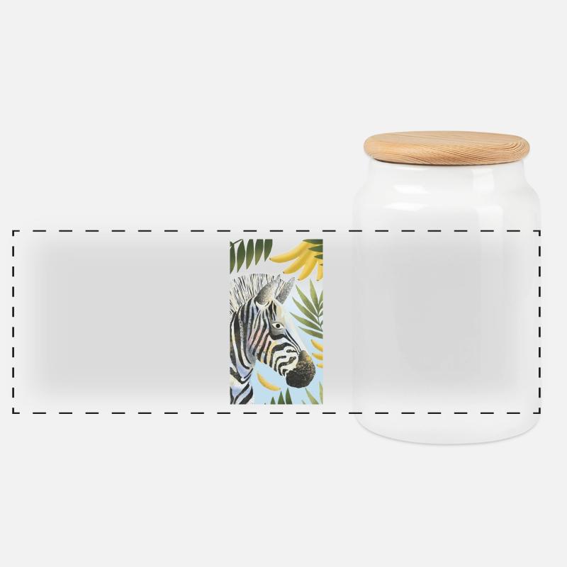 zebra - Panoramic Cookie Jar with Wooden Lid - white