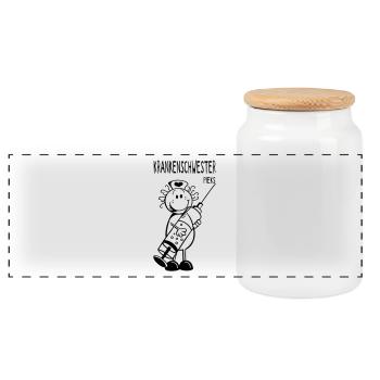 Krankenschwester mit Spritze - Geschenk - Panorama Keksdose mit Holzdeckel - Weiß - Vorne