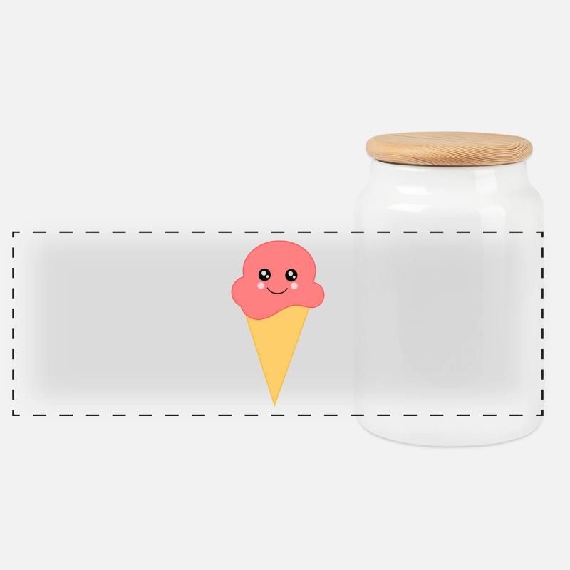 Eis Eiscreme Erdbeereis - Panorama Keksdose mit Holzdeckel - Weiß