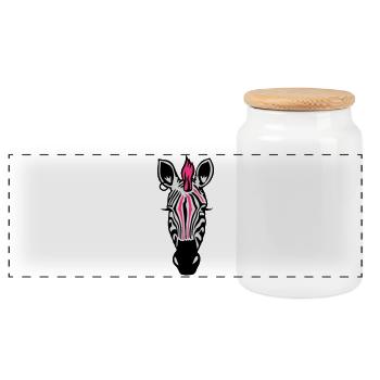 Zebra Punk with an earring - Panoramic Cookie Jar with Wooden Lid - white - Front