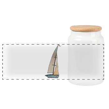 Segelboot - Panorama Keksdose mit Holzdeckel - Weiß - Vorne