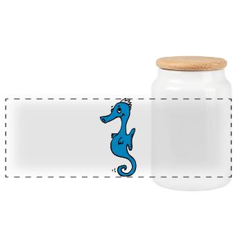 Sea horse - Panoramic Cookie Jar with Wooden Lid - white - Front