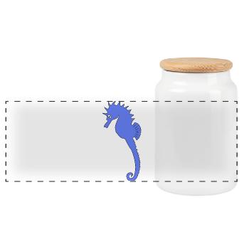 Playful Blue Seahorse Art Print - Panoramic Cookie Jar with Wooden Lid - white - Front