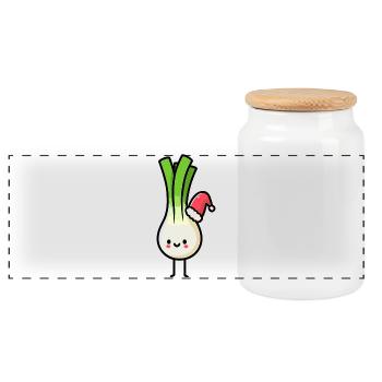 Kawaii Leek Santa Claus - Panoramic Cookie Jar with Wooden Lid - white - Front