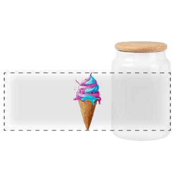 Delicious Ice Cream | Synthwave Ice Cream Cone - Panoramic Cookie Jar with Wooden Lid - white - Front