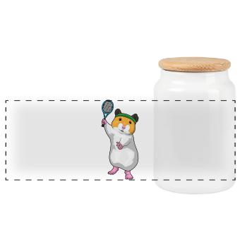 Hamster Tennis Raquette de tennis - Boîte à biscuits avec couvercle en bois - blanc - Devant