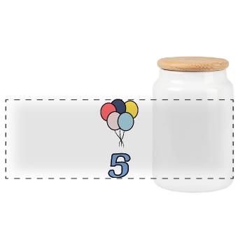 5. ANNIVERSAIRE. 5 ANS. 5e ANNIVERSAIRE - Boîte à biscuits avec couvercle en bois - blanc - Devant