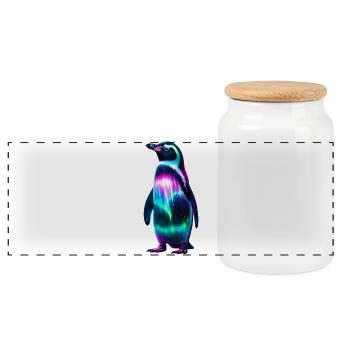 Penguin - Panoramic Cookie Jar with Wooden Lid - white - Front