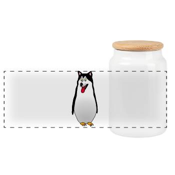 Chien pingouin - Boîte à biscuits avec couvercle en bois - blanc - Devant