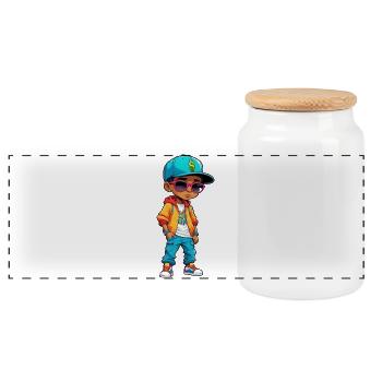 Lebendiges Streetwear-Cartoon-Design für Jungen - Panorama Keksdose mit Holzdeckel - Weiß - Vorne