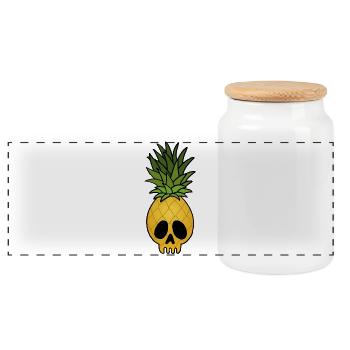 Ananas-Schädel - Panorama Keksdose mit Holzdeckel - Weiß - Vorne