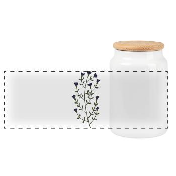Minimalistische Lavendelillustration - Panorama Keksdose mit Holzdeckel - Weiß - Vorne