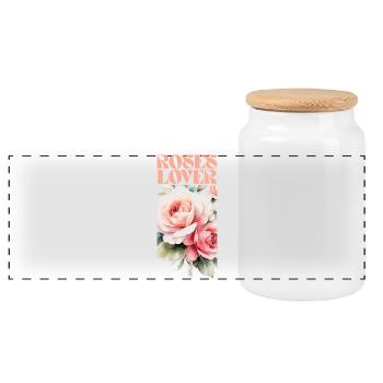 Elegant Rose Floral Design for Apparel - Panoramic Cookie Jar with Wooden Lid - white - Front