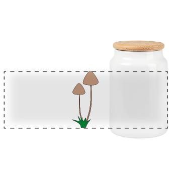 Minimalistische Pilzbotanische Illustration - Panorama Keksdose mit Holzdeckel - Weiß - Vorne