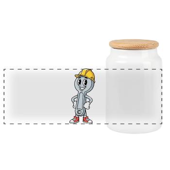 Techniker Cartoon Schraubenschlüssel Humor Mechaniker - Panorama Keksdose mit Holzdeckel - Weiß - Vorne