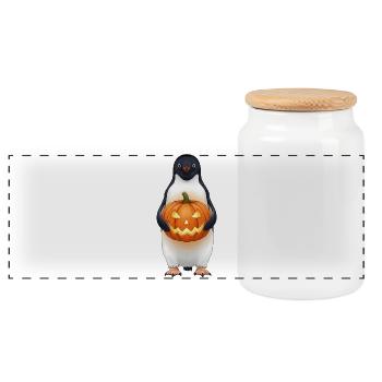Süßer Halloween Pinguin mit Kürbis Cartoon Spaß - Panorama Keksdose mit Holzdeckel - Weiß - Vorne