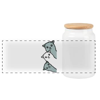 3 Alpacas Llamas Looking Curious Animal Heads Joy - Panoramic Cookie Jar with Wooden Lid - white - Front