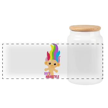 90s Hairstyle - Troll Nostalgia 90s - Panoramic Cookie Jar with Wooden Lid - white - Front