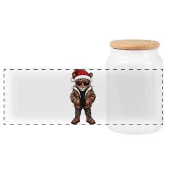 Noël Léopard Hiver - Boîte à biscuits avec couvercle en bois - blanc - Devant