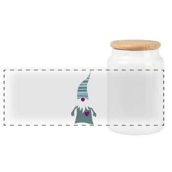 Gnome Dwarf Heart Scandinavian Christmas - Panoramic Cookie Jar with Wooden Lid - white - Front