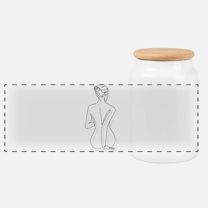 Line Nude Silhouette - Boîte à biscuits avec couvercle en bois - blanc
