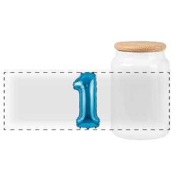 1. Geburtstag, Erster Geburtstag Ballon blau - Panorama Keksdose mit Holzdeckel - Weiß - Vorne