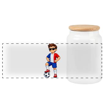 Soccer Boy France Fan French Flag - Panoramic Cookie Jar with Wooden Lid - white - Front