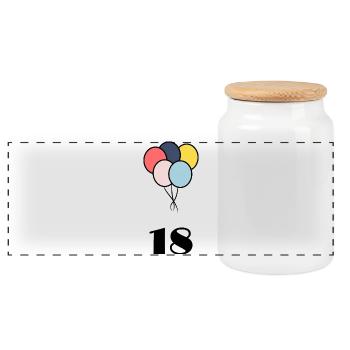 18. 18 YEARS OLD. 18th ANNIVERSARY. 18 BIRTHDAY. - Panoramic Cookie Jar with Wooden Lid - white - Front