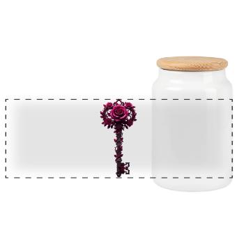 Rose Key, couronne florale - Boîte à biscuits avec couvercle en bois - blanc - Devant