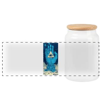 All-seeing hand over city - Panoramic Cookie Jar with Wooden Lid - white - Front