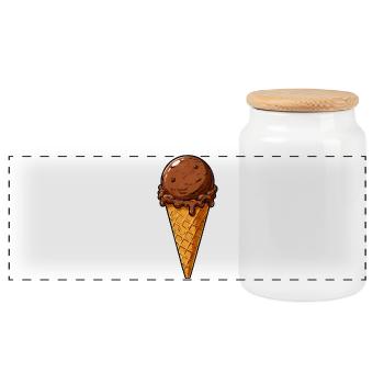 Schokoladen Eis Kugel - Panorama Keksdose mit Holzdeckel - Weiß - Vorne