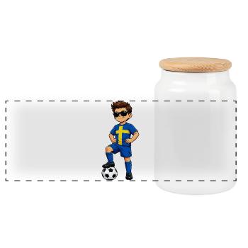 Soccer Boy Sweden Fan Swedish Flag - Panoramic Cookie Jar with Wooden Lid - white - Front