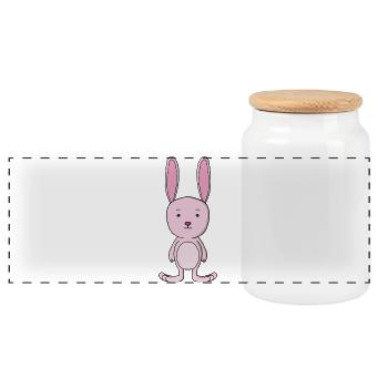 Pastel Pink Bunny Cartoon Character - Panoramic Cookie Jar with Wooden Lid - white - Front