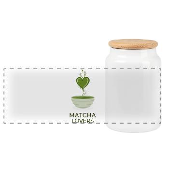 Matcha Lovers Japanese Tea Lifestyle - Panoramic Cookie Jar with Wooden Lid - white - Front